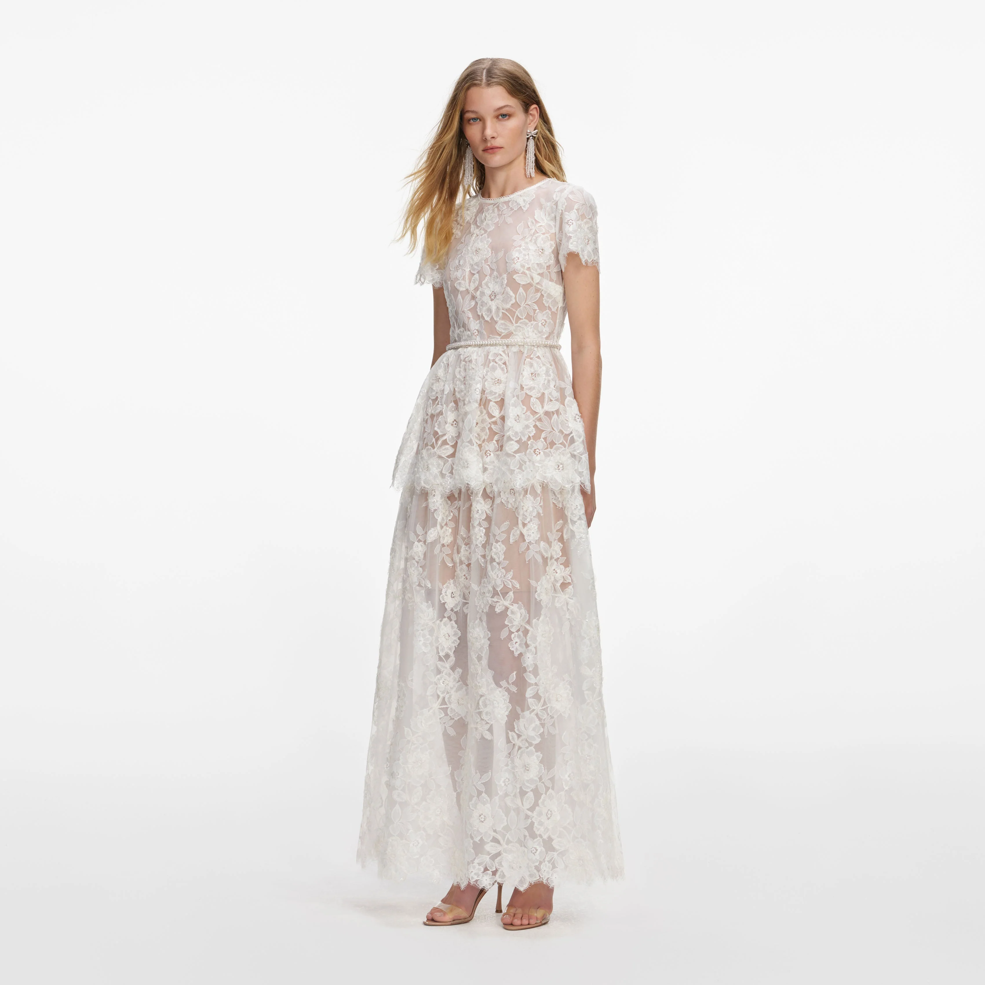 White Sequin Lace Tiered Maxi Dress - Image 2
