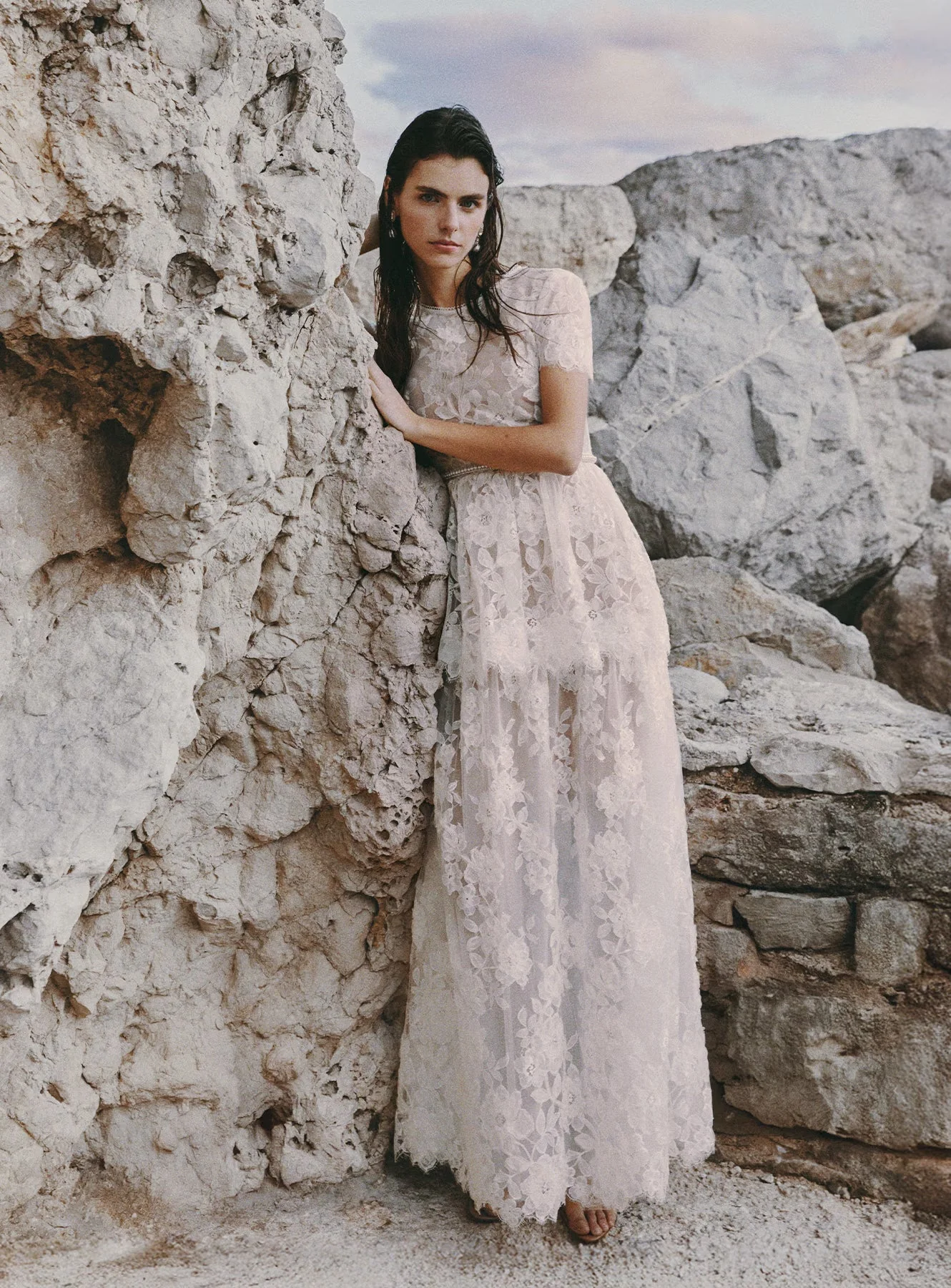 White Sequin Lace Tiered Maxi Dress - Image 6