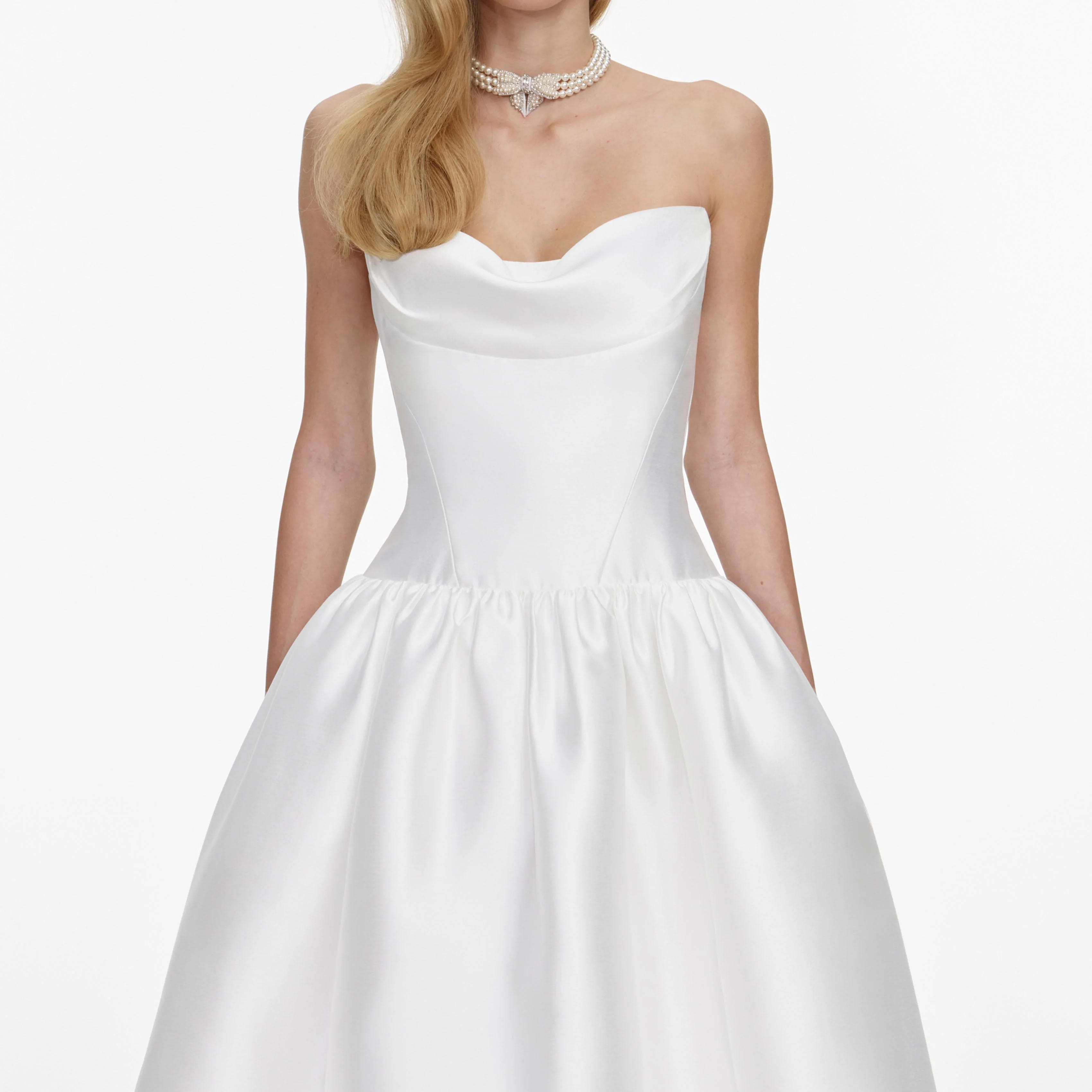 White Taffeta Strapless Midi Dress - Image 4
