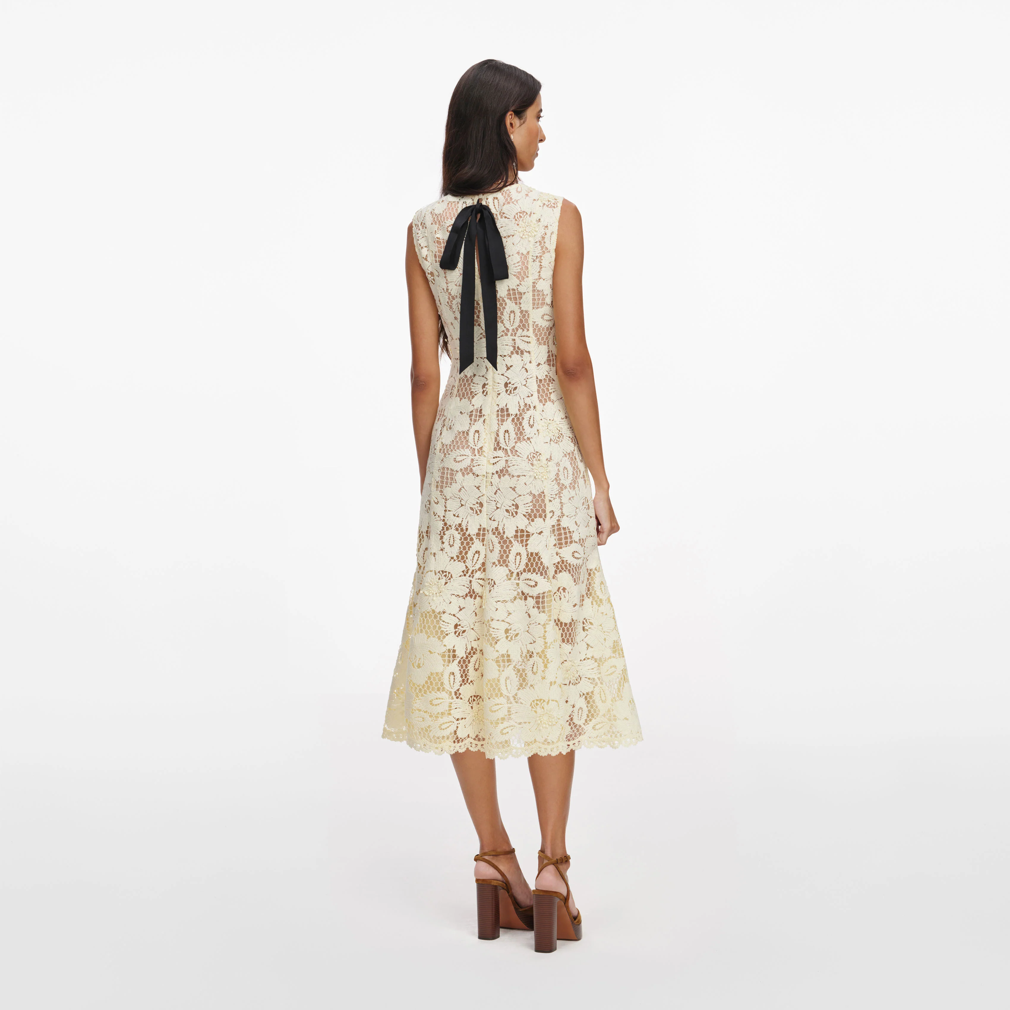 Yellow Crochet Lace Midi Dress - Image 3