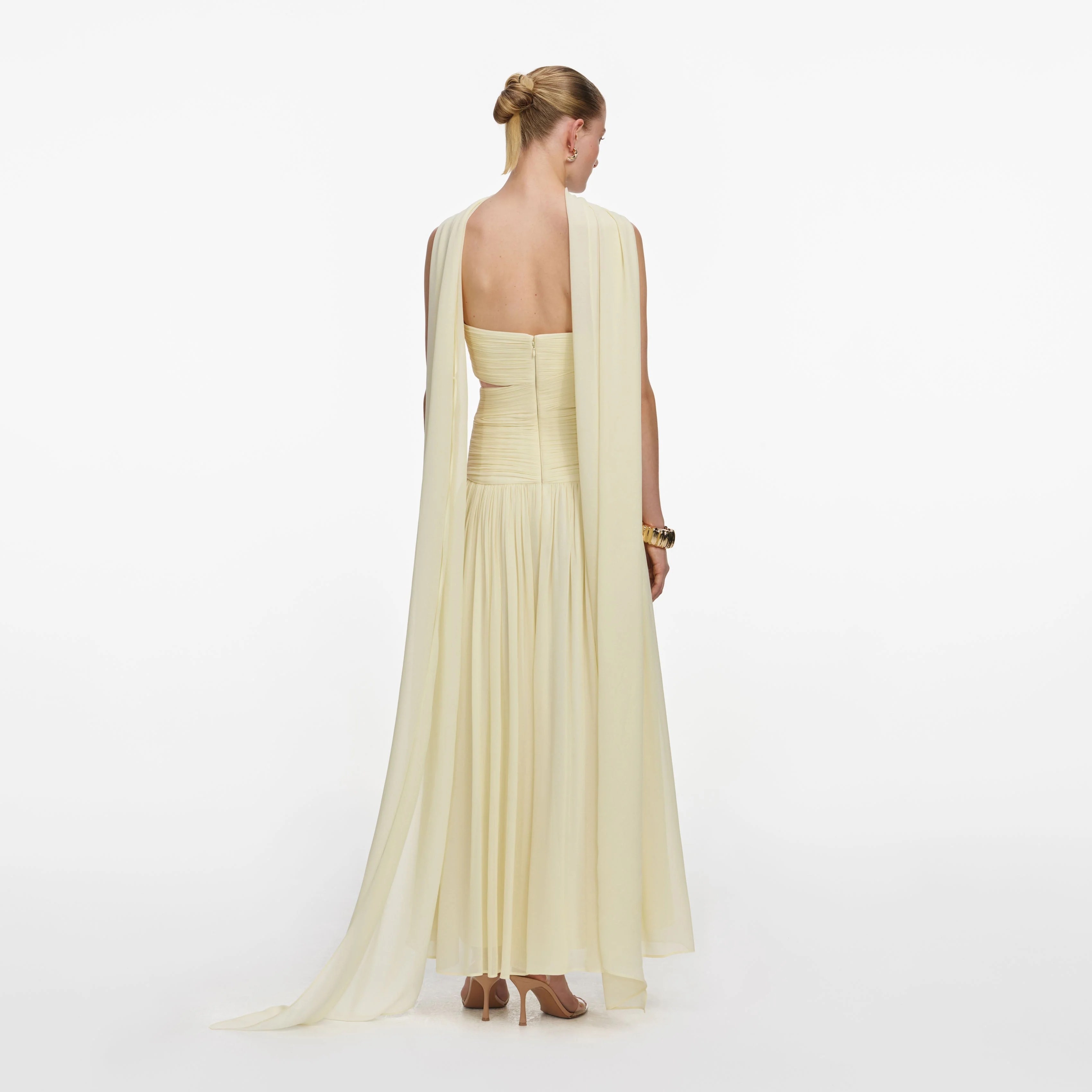 Yellow Georgette Scarf Midi Dress - Image 3