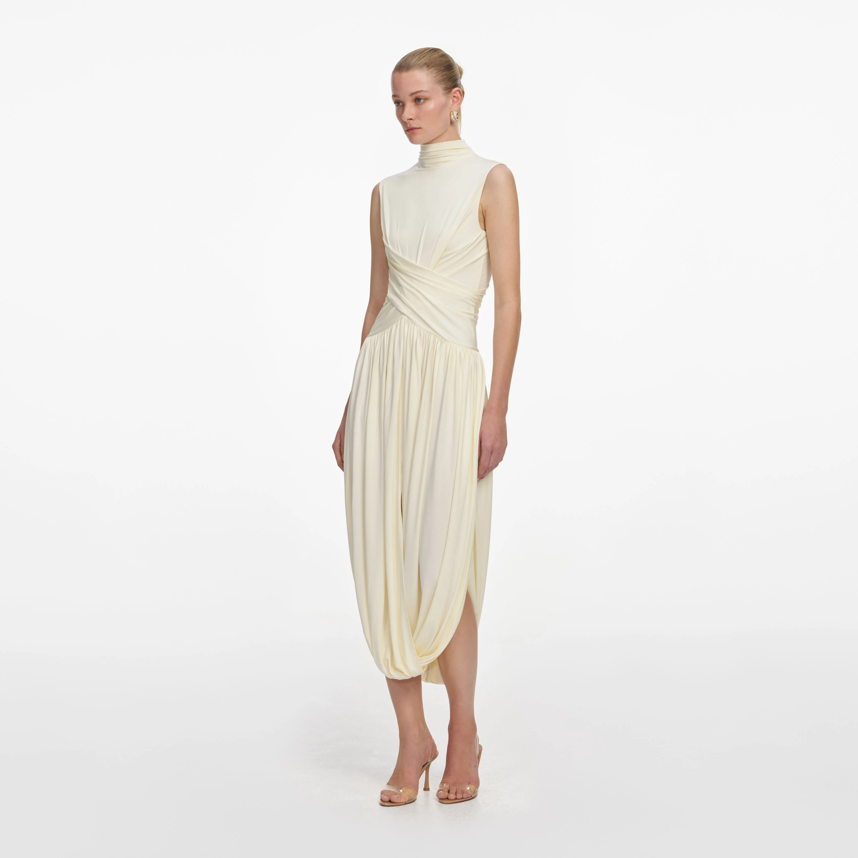 Yellow Jersey Wrap Midi Dress - Image 3