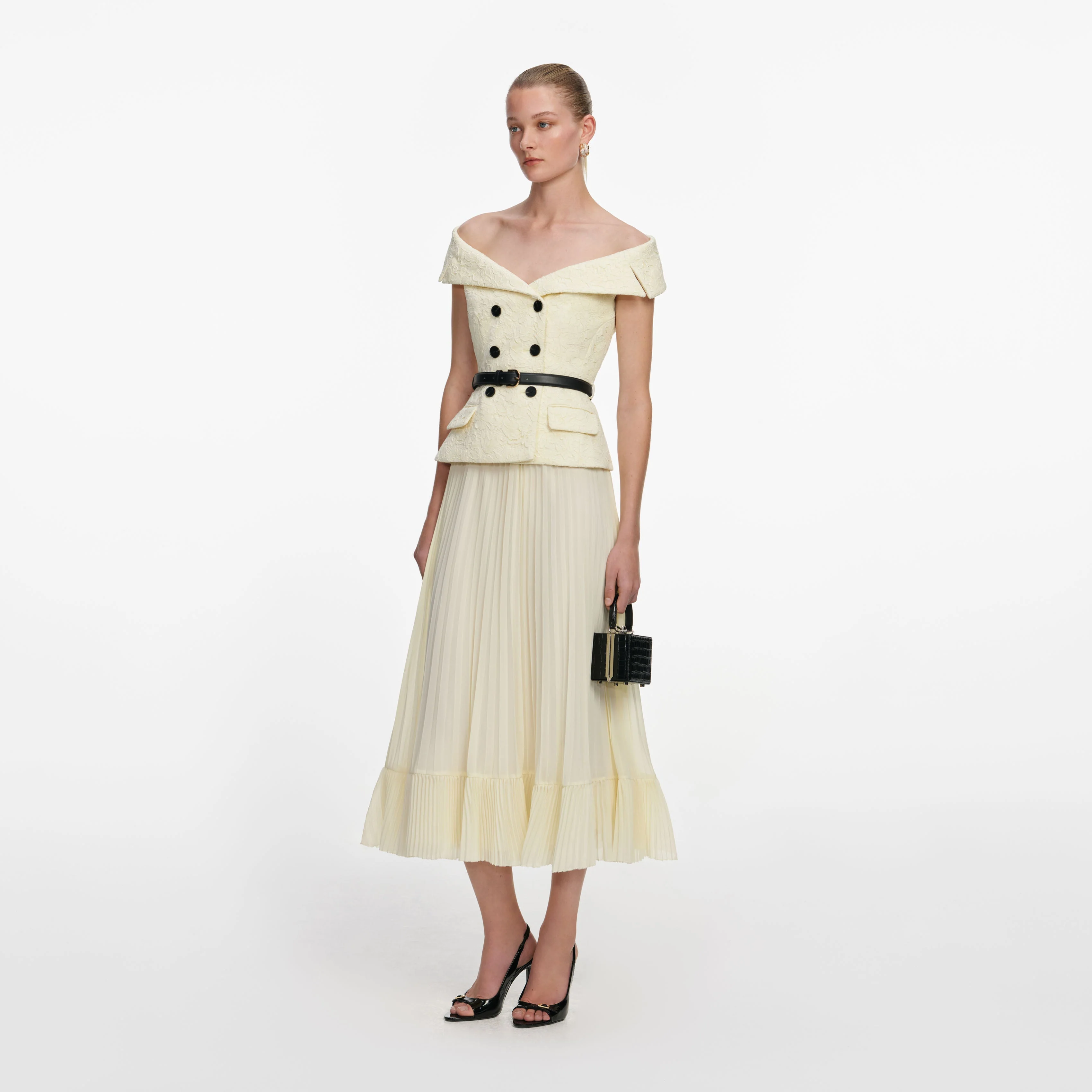 Yellow Lace Chiffon Midi Dress - Image 2