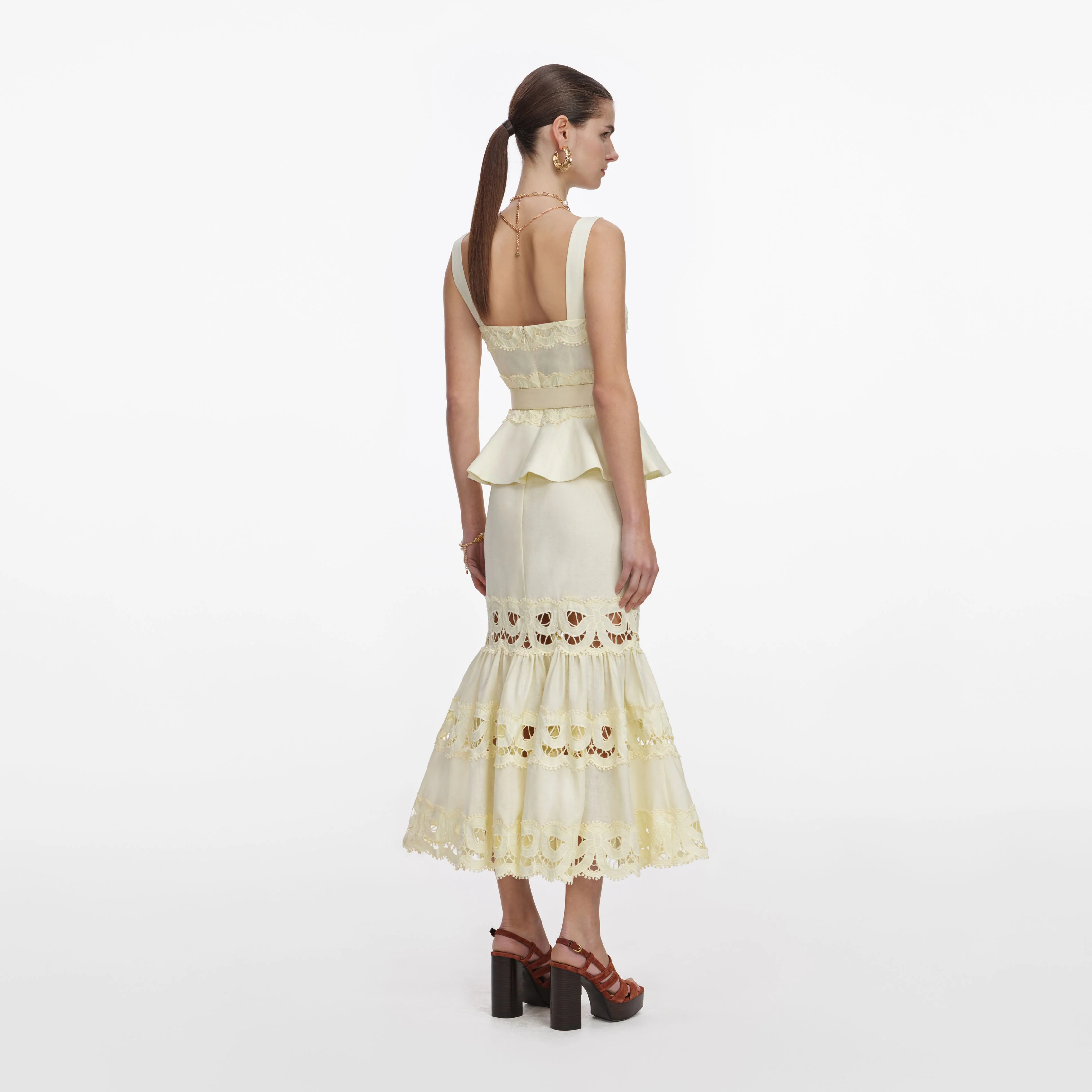 Yellow Linen Peplum Midi Dress - Image 3