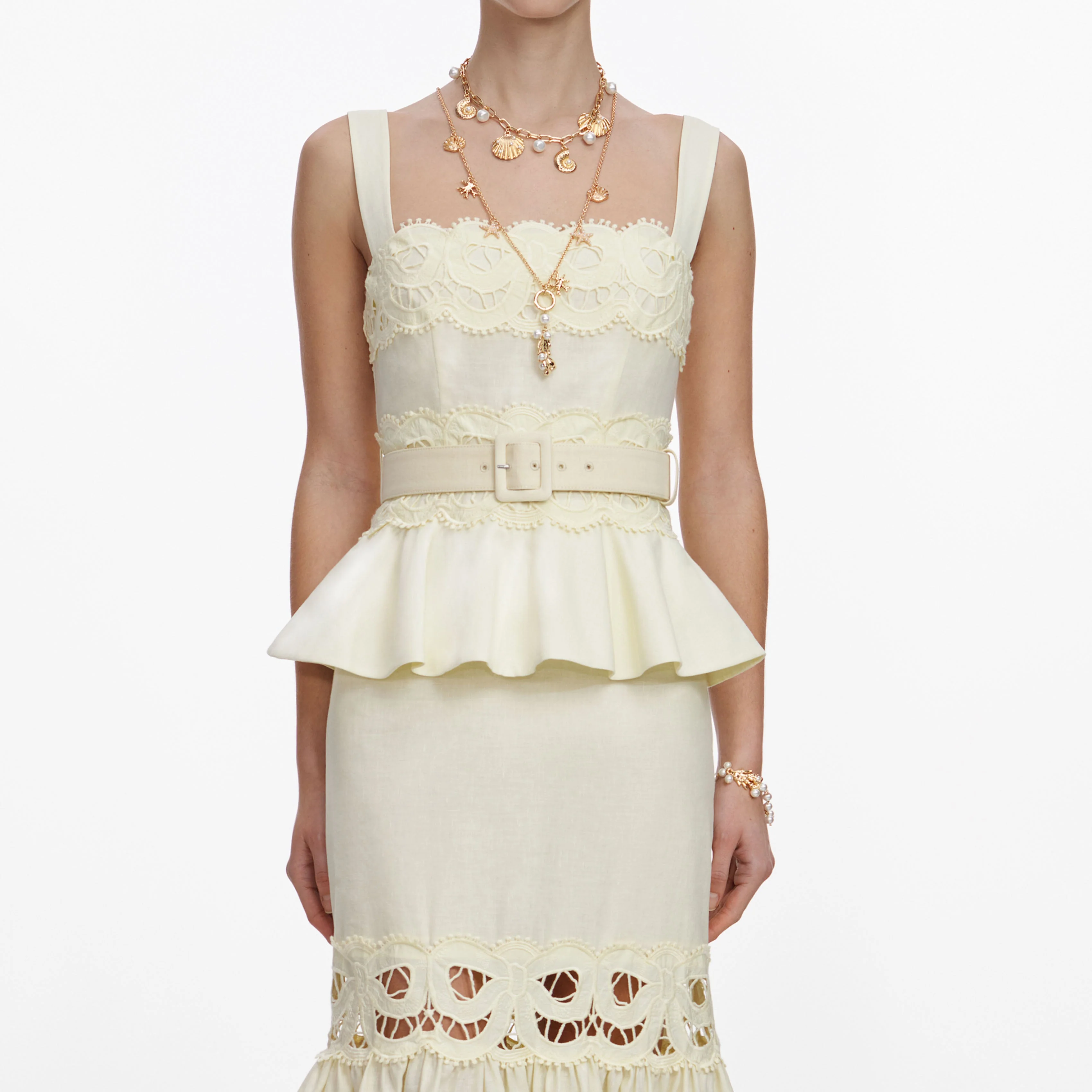 Yellow Linen Peplum Midi Dress - Image 4