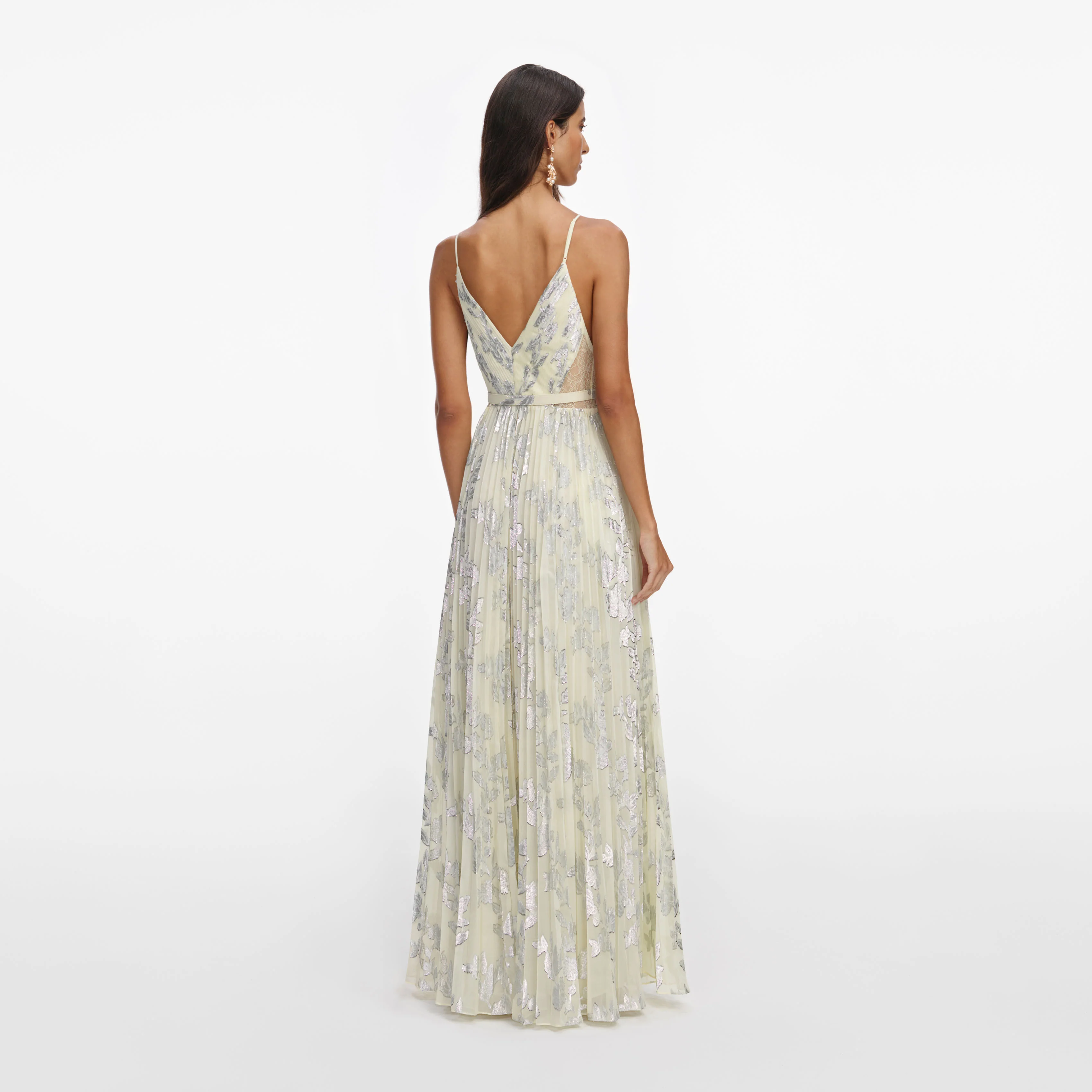 Yellow Metallic Chiffon Maxi Dress - Image 3