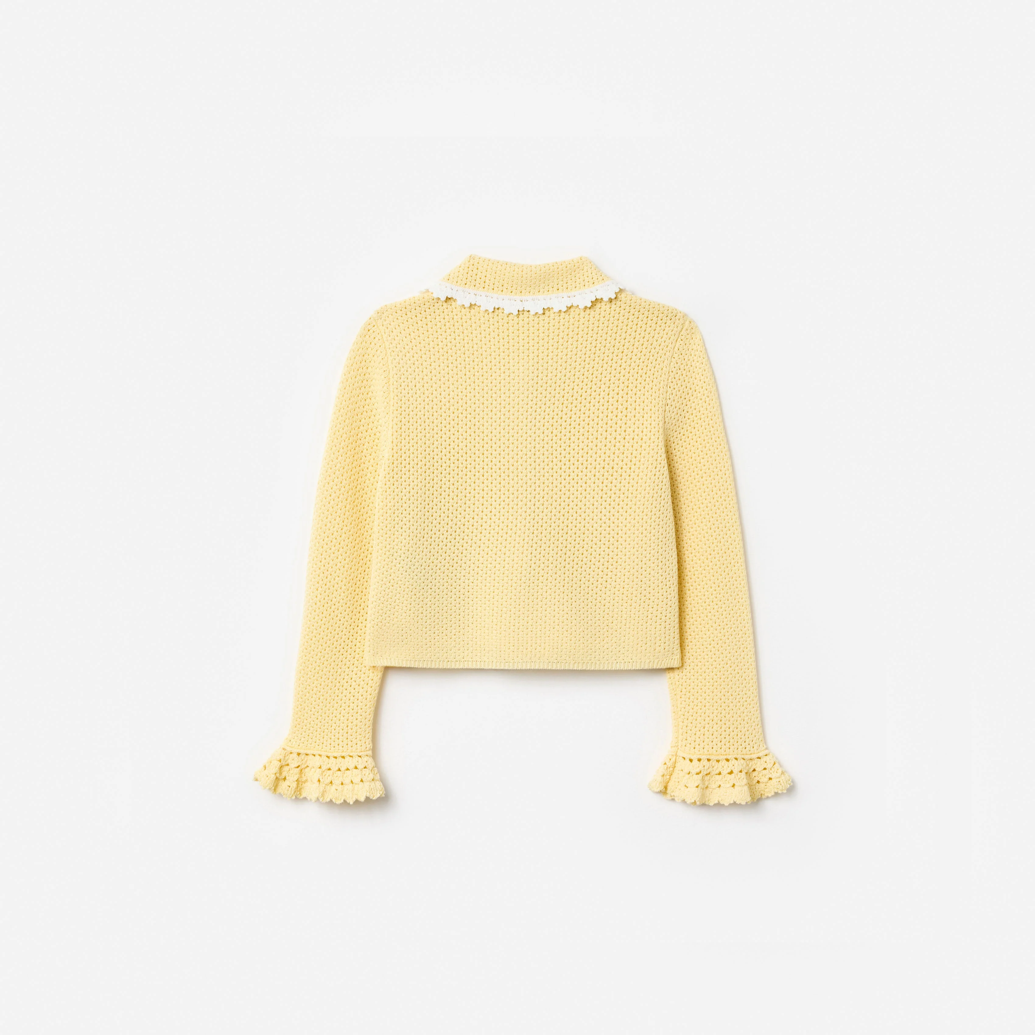 Yellow Pointelle  Frill Cardigan - Image 2