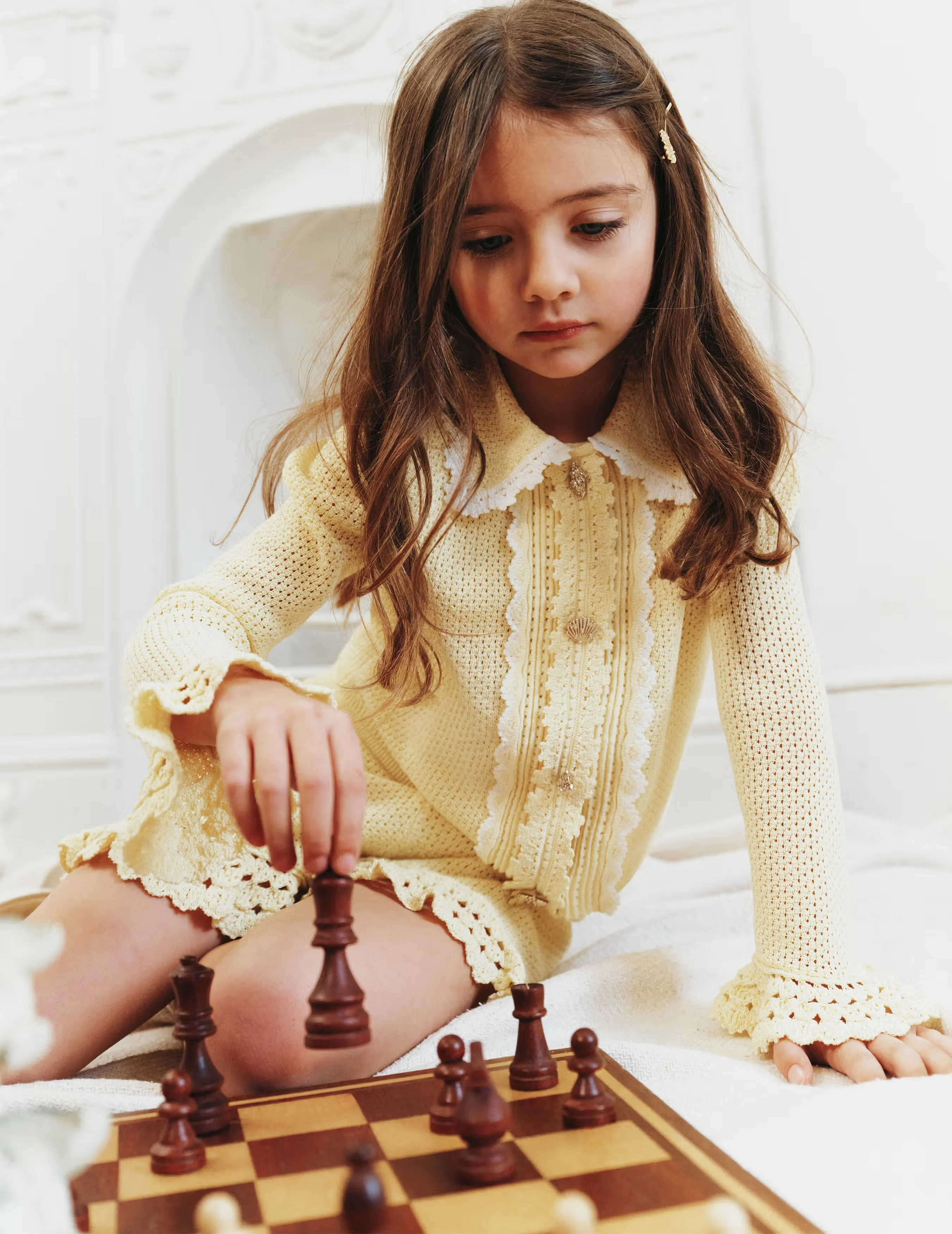 Yellow Pointelle  Frill Cardigan - Image 3