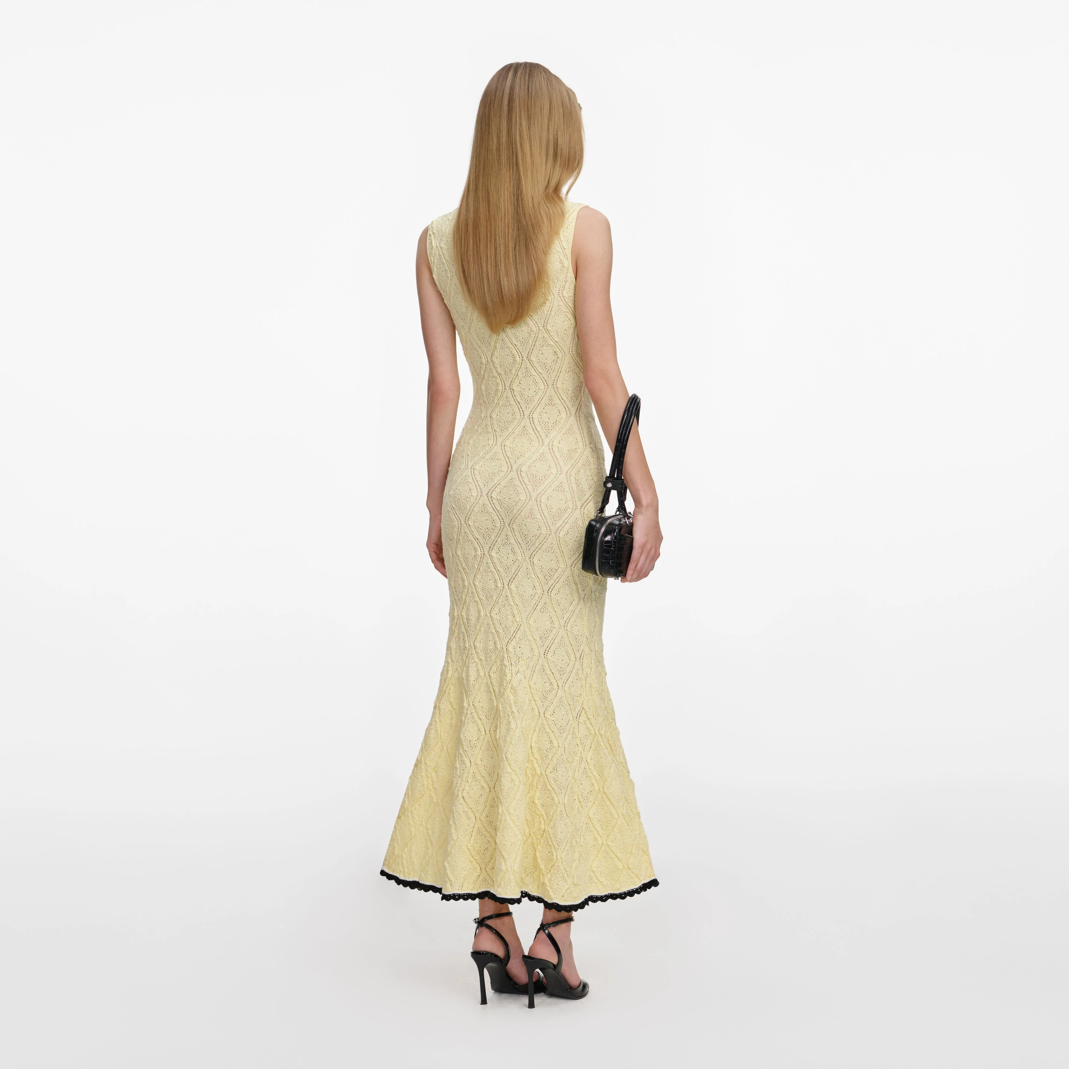 Yellow Pointelle Knit Midi Dress - Image 3