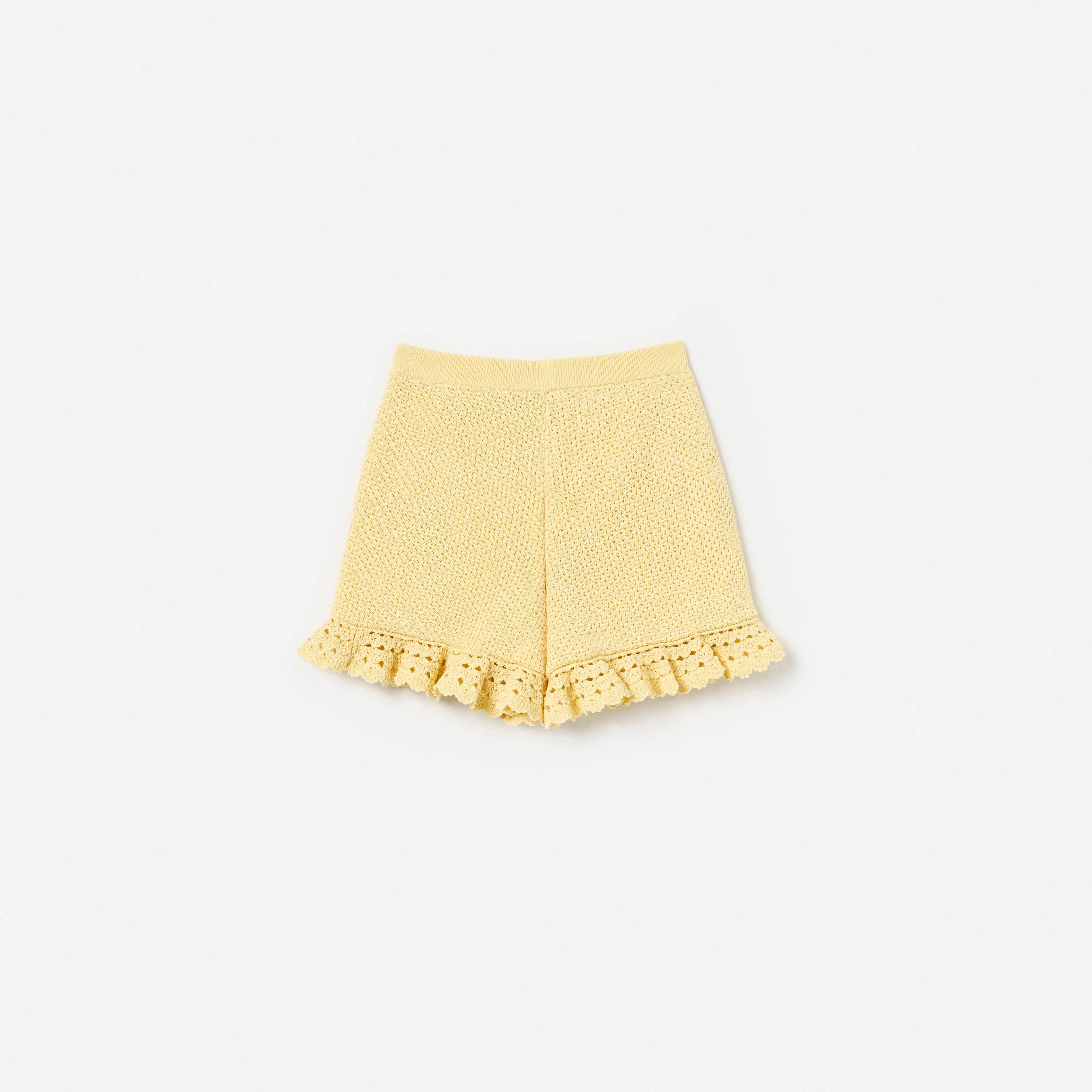 Yellow Pointelle Knit Shorts - Image 2