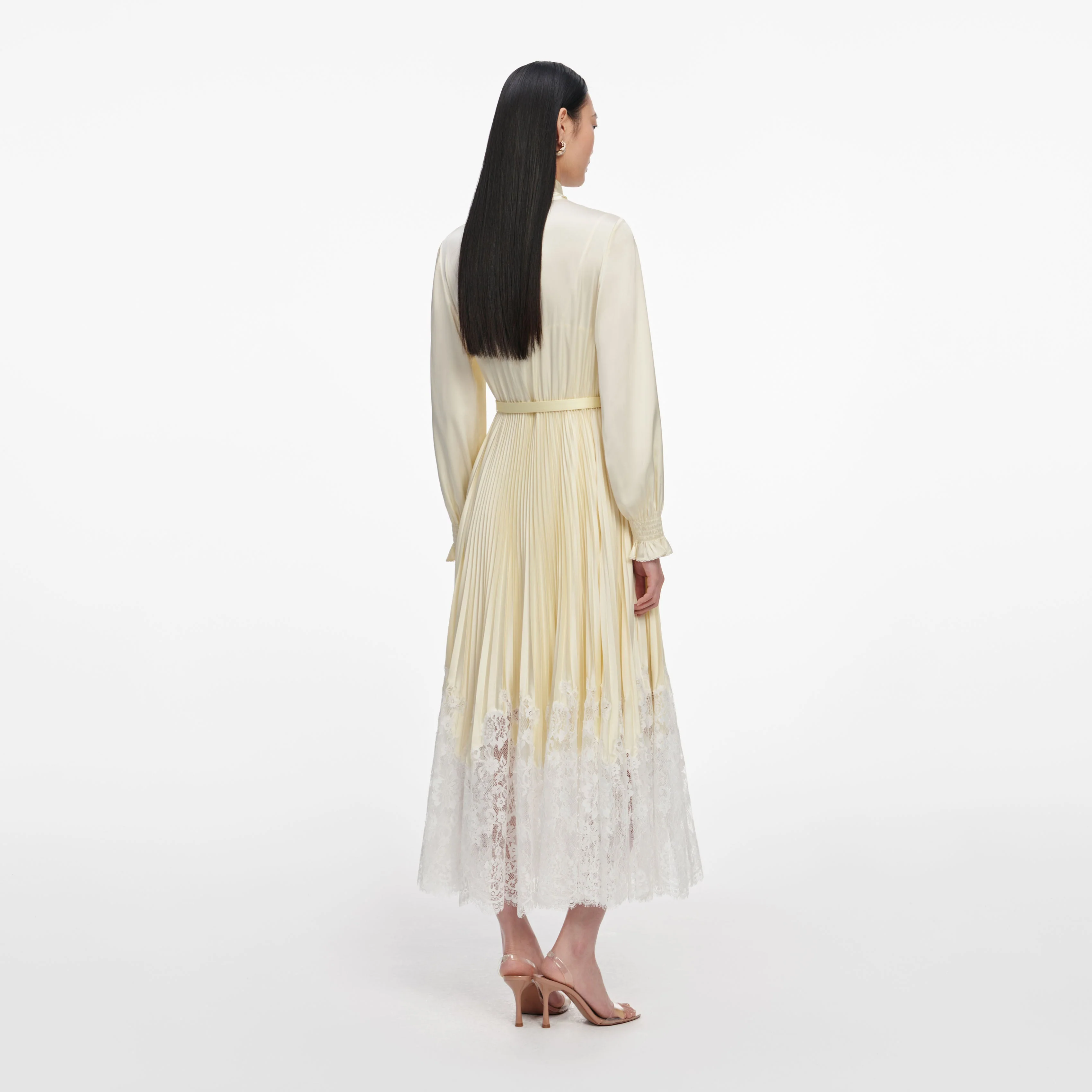 Yellow Satin Lace Midi Dress - Image 3