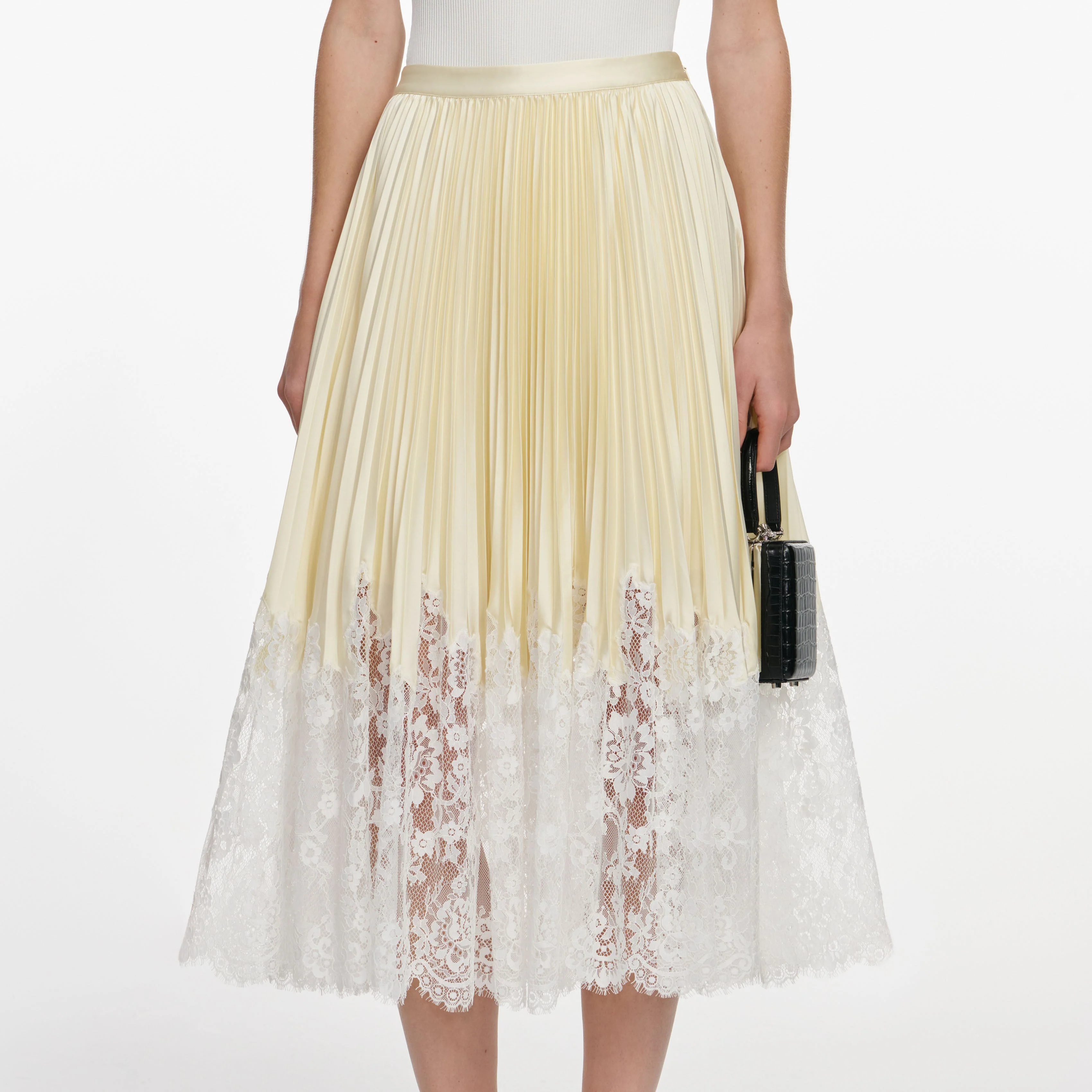 Yellow Satin Lace Midi Skirt - Image 4