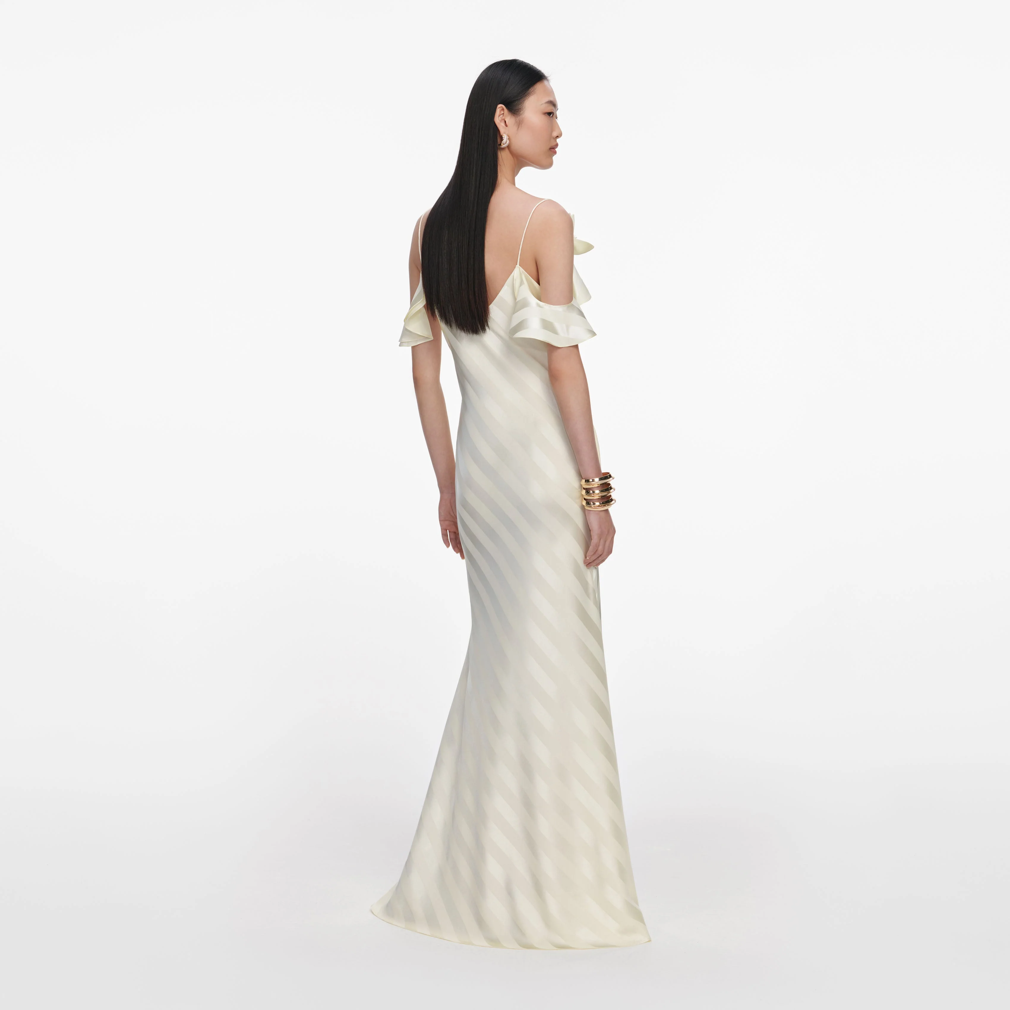 Yellow Satin Striped Maxi Dress - Image 3